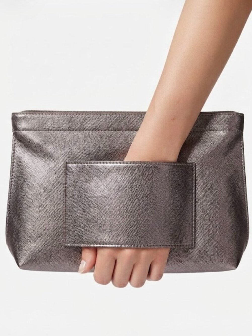 NWOT Lancome Gun Metal Metallic Zip Clutch/ Cosmetic Makeup Bag